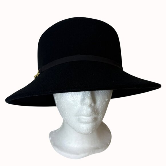 Apt 9 Black Wool Cloche Hat Gold Horsebit Detail Womens Fashion Vintage Style - Picture 7 of 16
